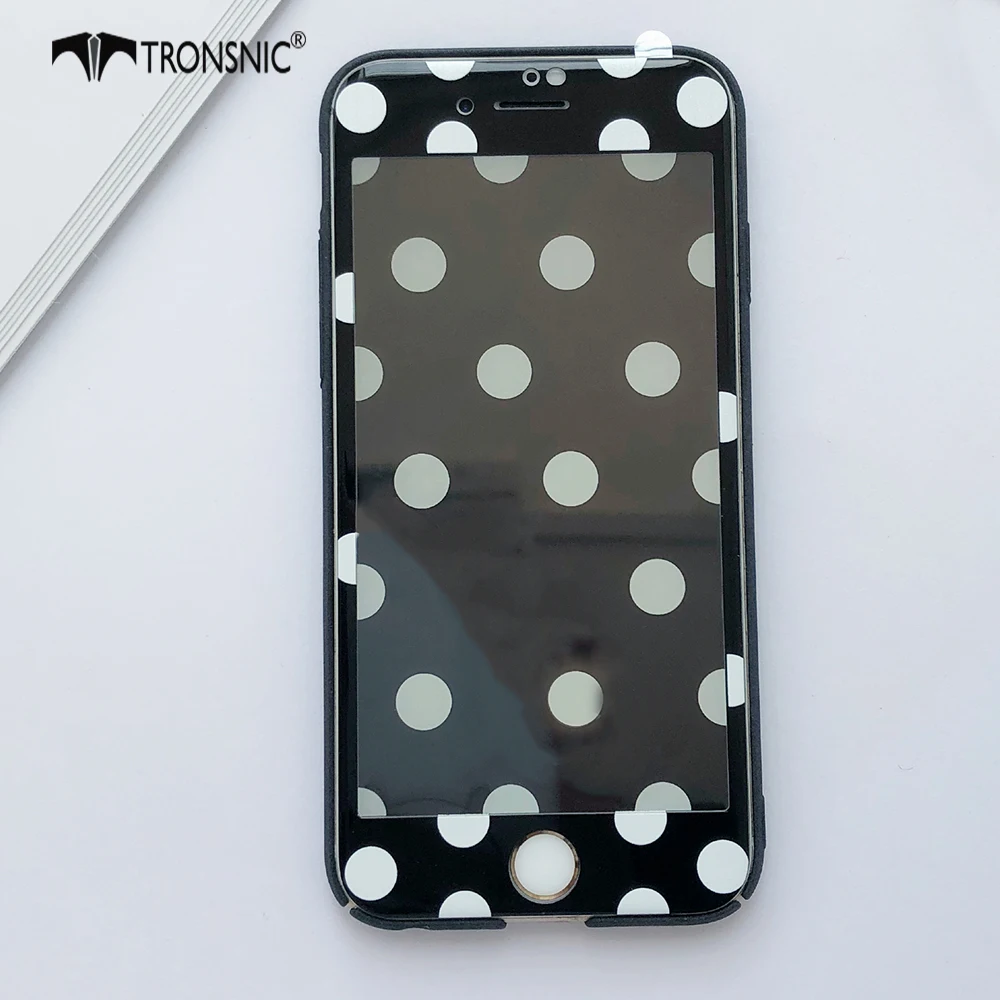 Защитное стекло Tronsnic для iPhone X черное закаленное в горошек пленка белого и