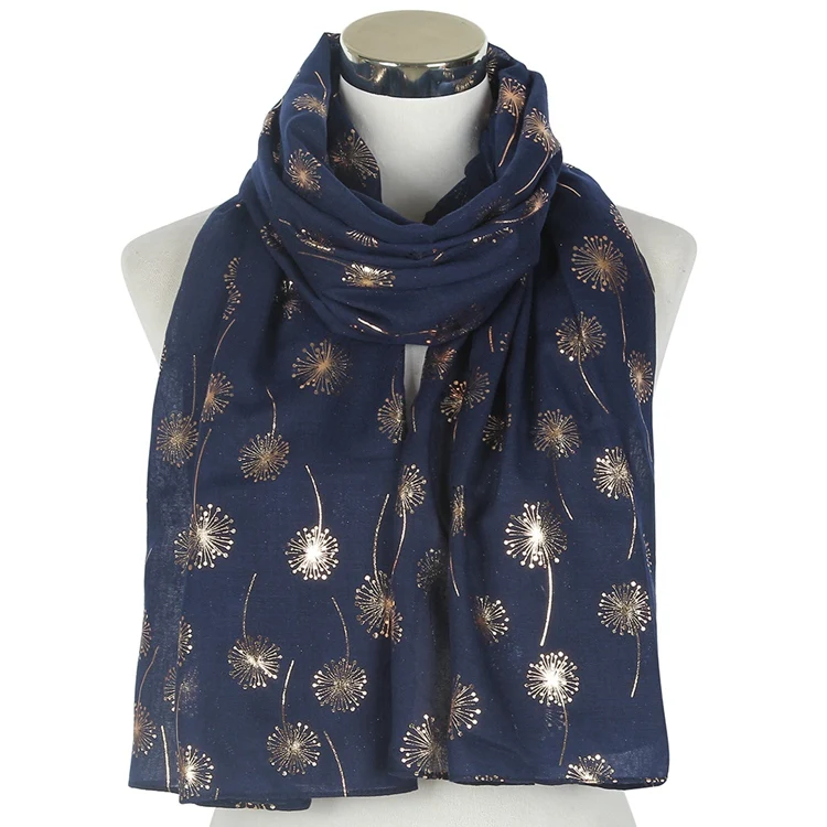 Navy Gold Новые модные женские блестящие белые розовые серые бронзовые серебряные шарфы с одуванчиками для женщин - Цвет: Navy Gold