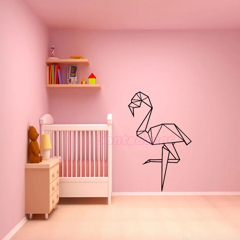 Виниловая наклейка на стену с изображением фламинго оригами настенная