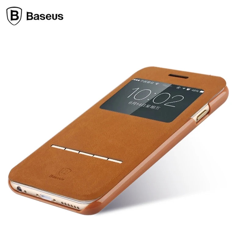 Genuine Baseus Terse Leather Window View Case For iPhone 6 4.7 inch Flip Cover With Holder Smart Touch Slim Stand |