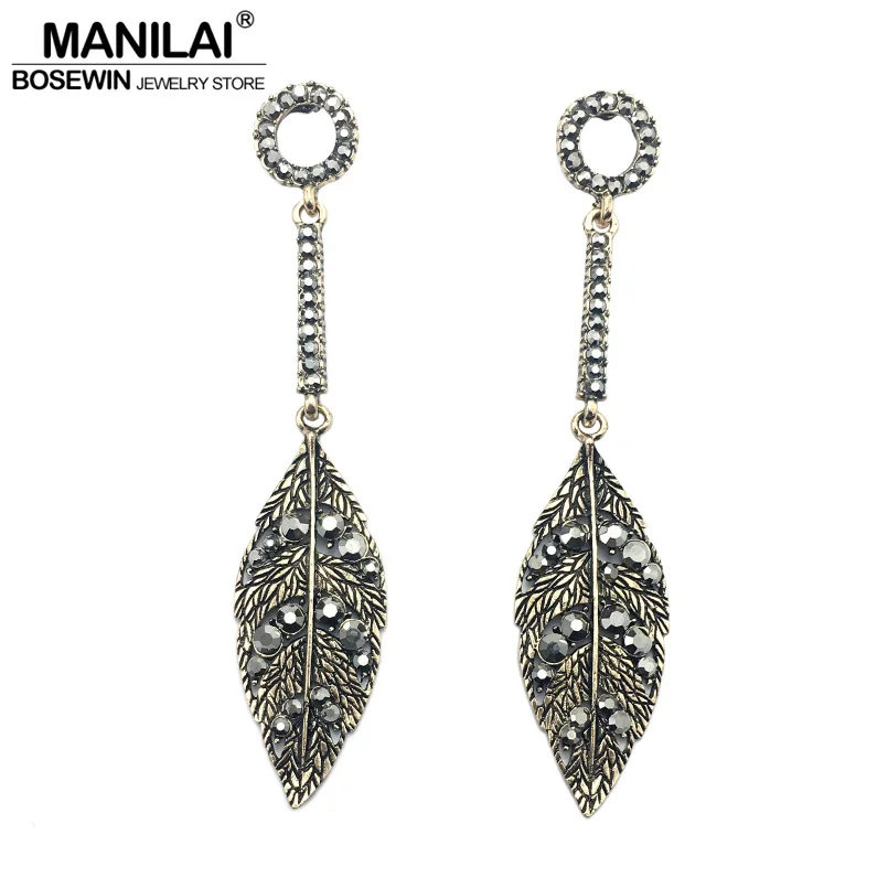 MANILAI винтажные металлические серьги-гвоздики в виде листьев Стразы для женщин