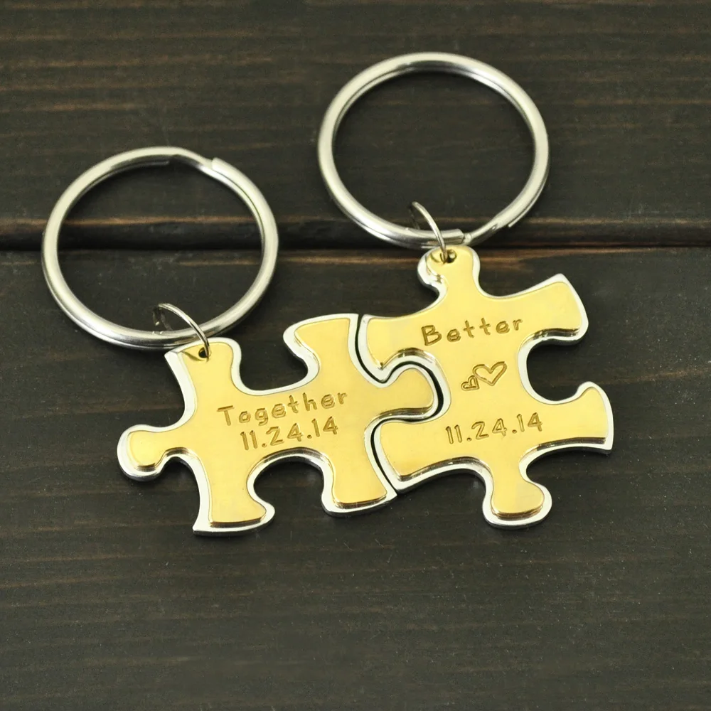 

Puzzle Set Keychains,Custom Date Keychain,Engrave Puzzle Pendant,Couple Keyring,Gift for Him/Her,Vanlentine's Day Gift