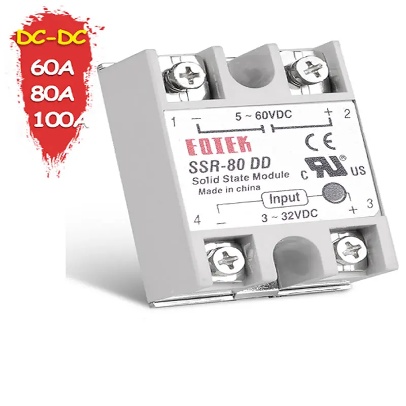 Однофазный твердотельный модуль реле SSR-80DD Dc-Dc 60A 80A 100A SSR-60DD 3-32 V DC до 5-60