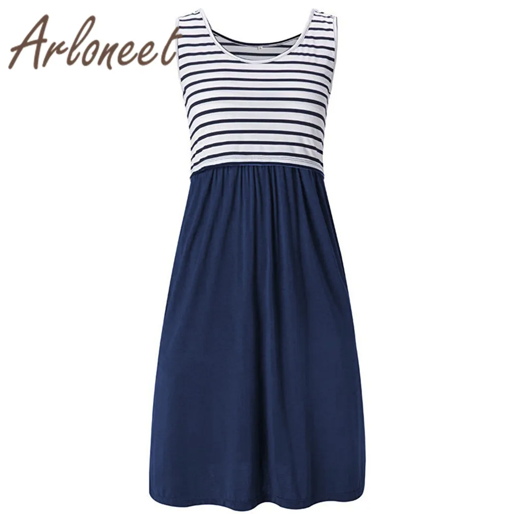 ARLONEET Clothes elegant women maternity dress Cotton Striped Breastfeeding 2019 Summer ladies pregnanct sundress Vestidos | Мать и