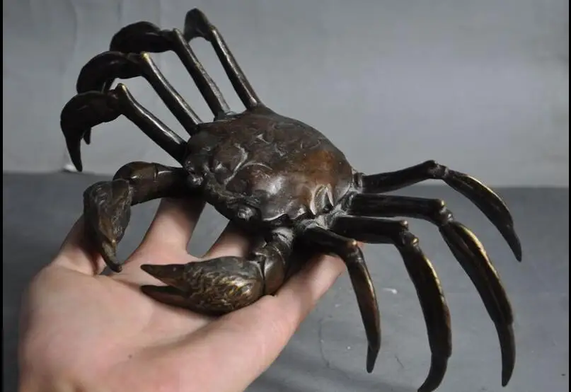 Старый китайский фэншуй бронза благоприятный Краб Крабы животных восемь Fang