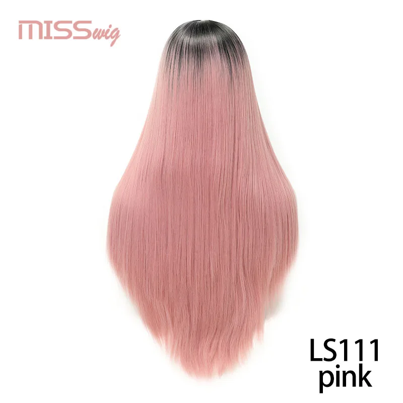 pink Miss wig длинные прямые синтетические волосы на фронтальной основе парик розовый цвет парики для женщин высокая температура Волокно Термостойкие - Цвет: pink