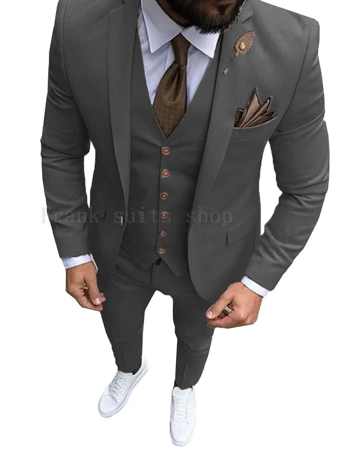 Mens Gray Black Vintage Suit Jacket 3Piece Tweed Wool Wedding Groom Tuxedos Prom Costume Homme(Jacket+Pants+Vest)