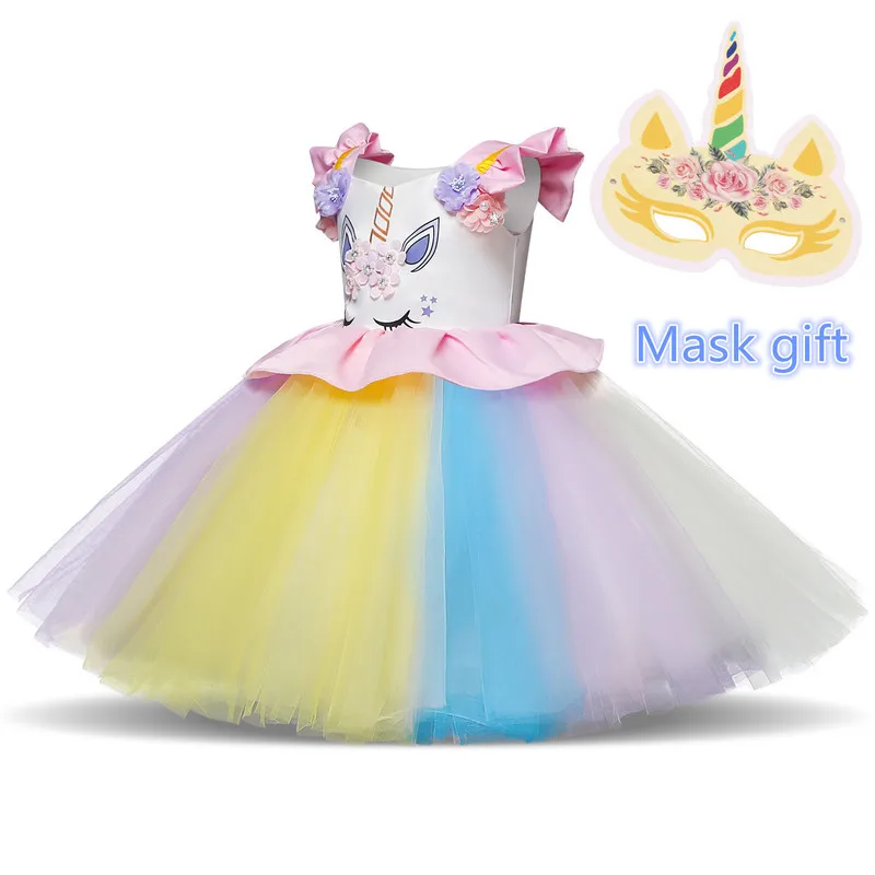 Toddler Girls Unicorn Princess pettiskirt Party Dress Baby Rainbow Tulle Kids Birthday Dresses Fairy Tale Costume | Детская одежда и