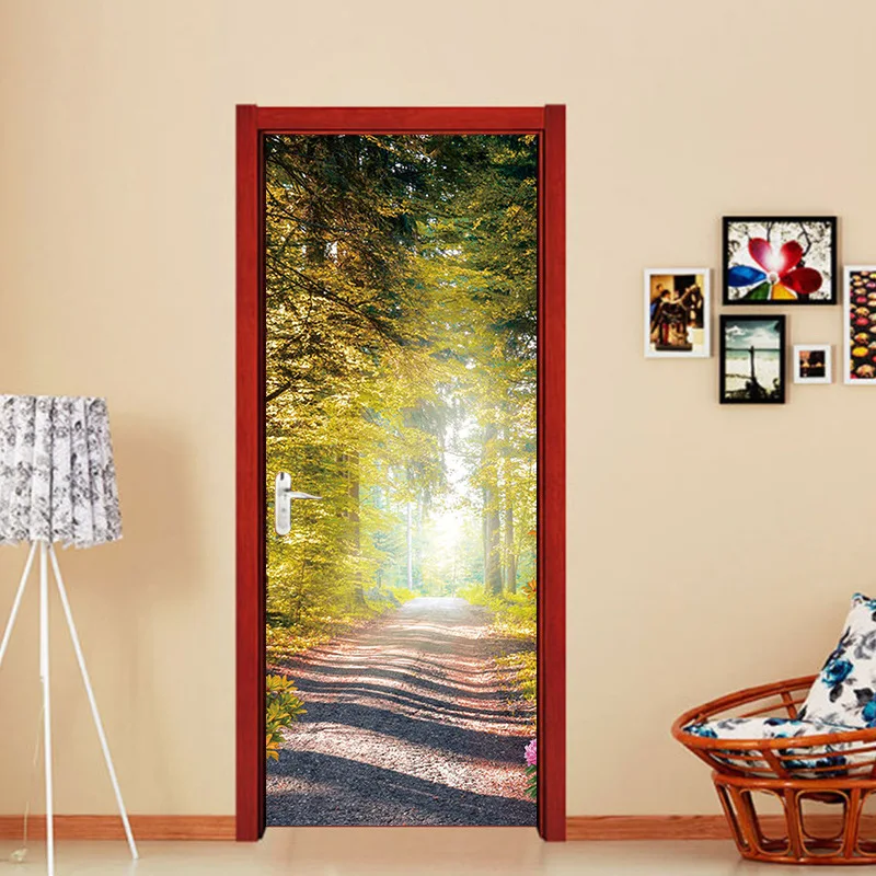 

Autumn Forest Woods Road Door sticker Bathroom Door Renovation Self-adhesive Decoration Waterproof Door Stickers