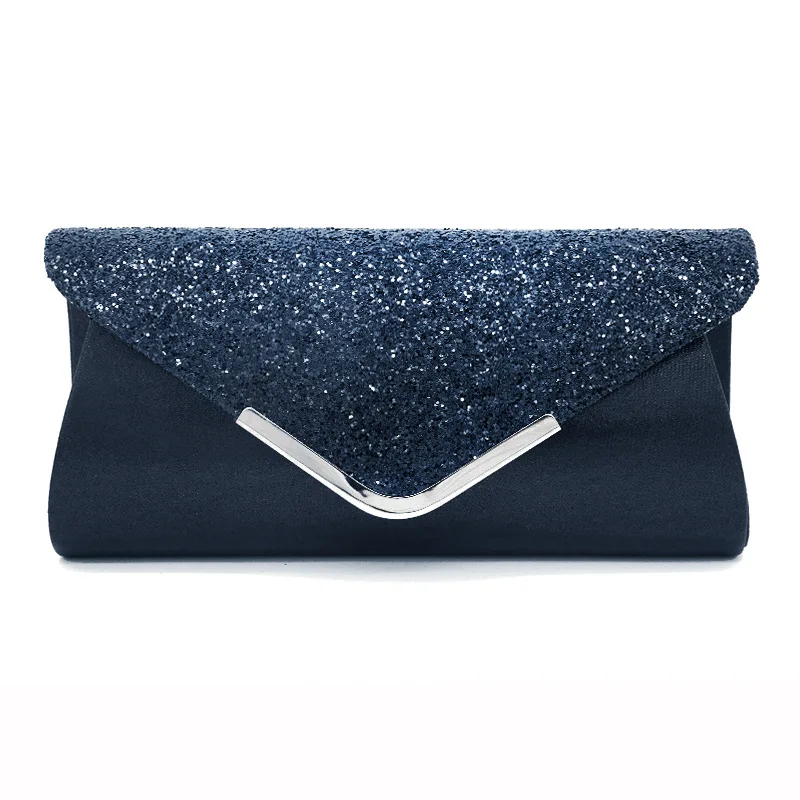 Темно-синий Fashion Lady Women Glitter Clutch Wallet Long Evening Wedding Prom Purse Handbag - Цвет: Темно-синий