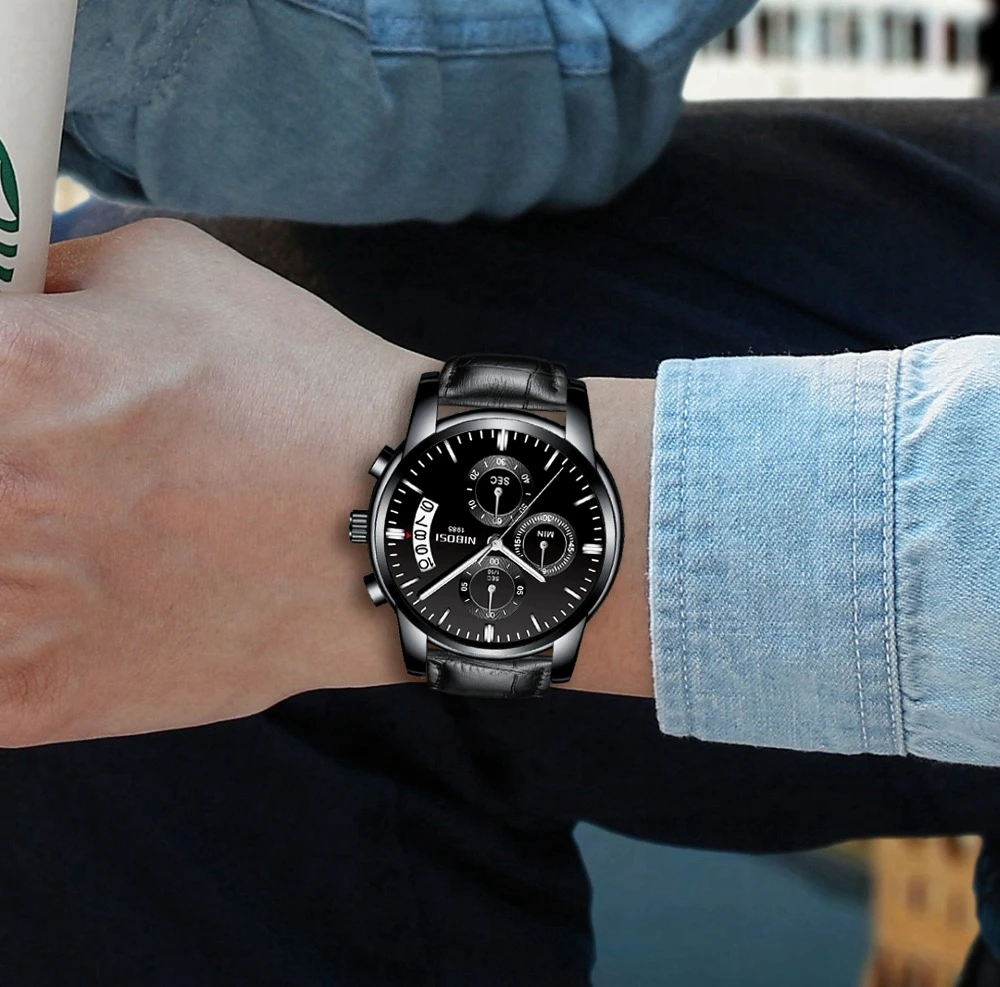 

NIBOSI Top Brand Men Military Sport Watches Mens Analog Watch Male Army Leather Quartz Clock Wrist watch Relogio Masculino