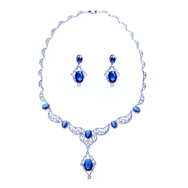 

Women Bridal Light Blue Egg-Shaped Zircon Jewelry Set Two-Piece Set Bridal Wedding Gem stones White Gold Jewelry Royal