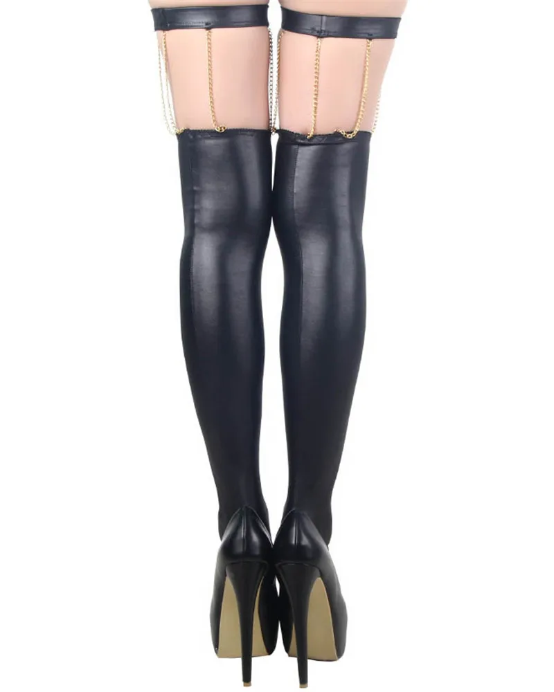 

RW80057 Fashion style thigh high stockings black faux leather stockings wholesale and retail women sexy stockings