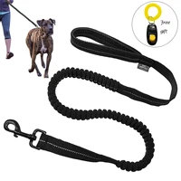 reflective stitching bungee dog leash elastic dog walkingtraining lead with free clicker black