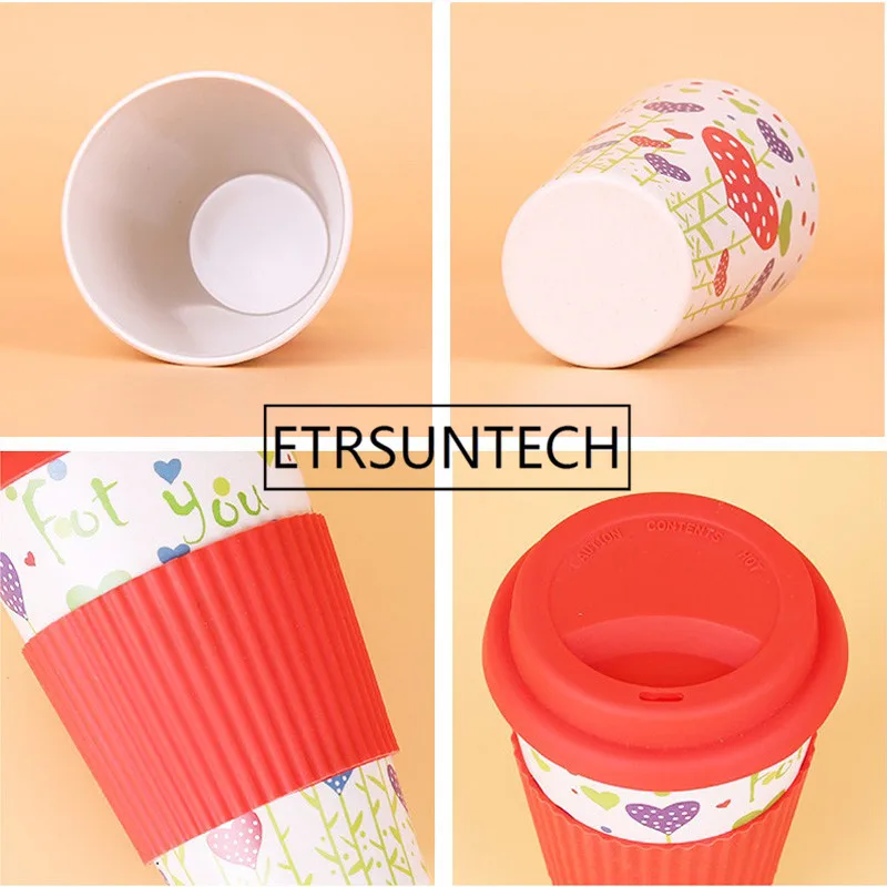 Taza de caf&eacute; de fibra de bamb&uacute; ecol&oacute;gica con tapa de silicona reutilizable y manga para bebidas, regalo de viaje al por mayor, 6 estilos, 60 unids/lote-5