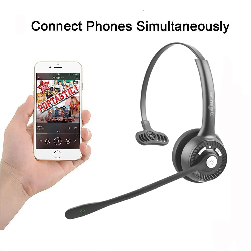 Over-ear Wireless Bluetooth Customer Service Headset with Mic Single/ Binuaral Head Mounted Headphone for VIOP Phone Tablet