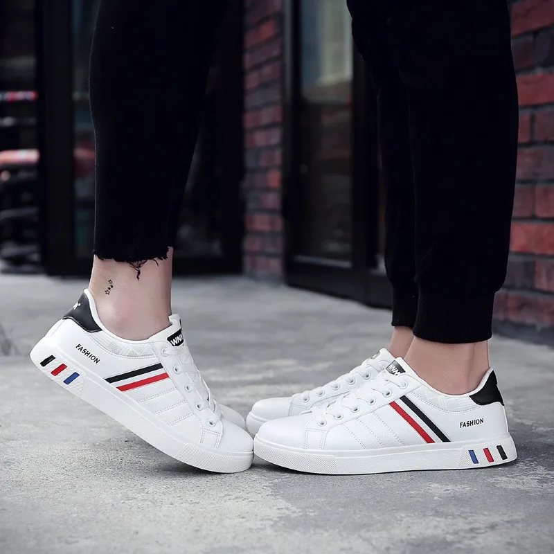 New White Casual Shoes for Men Sneaker Unisex Comfortable Round Toe Lace Up Flat Skate Summer Stylish Breathable Anti-skid | Обувь