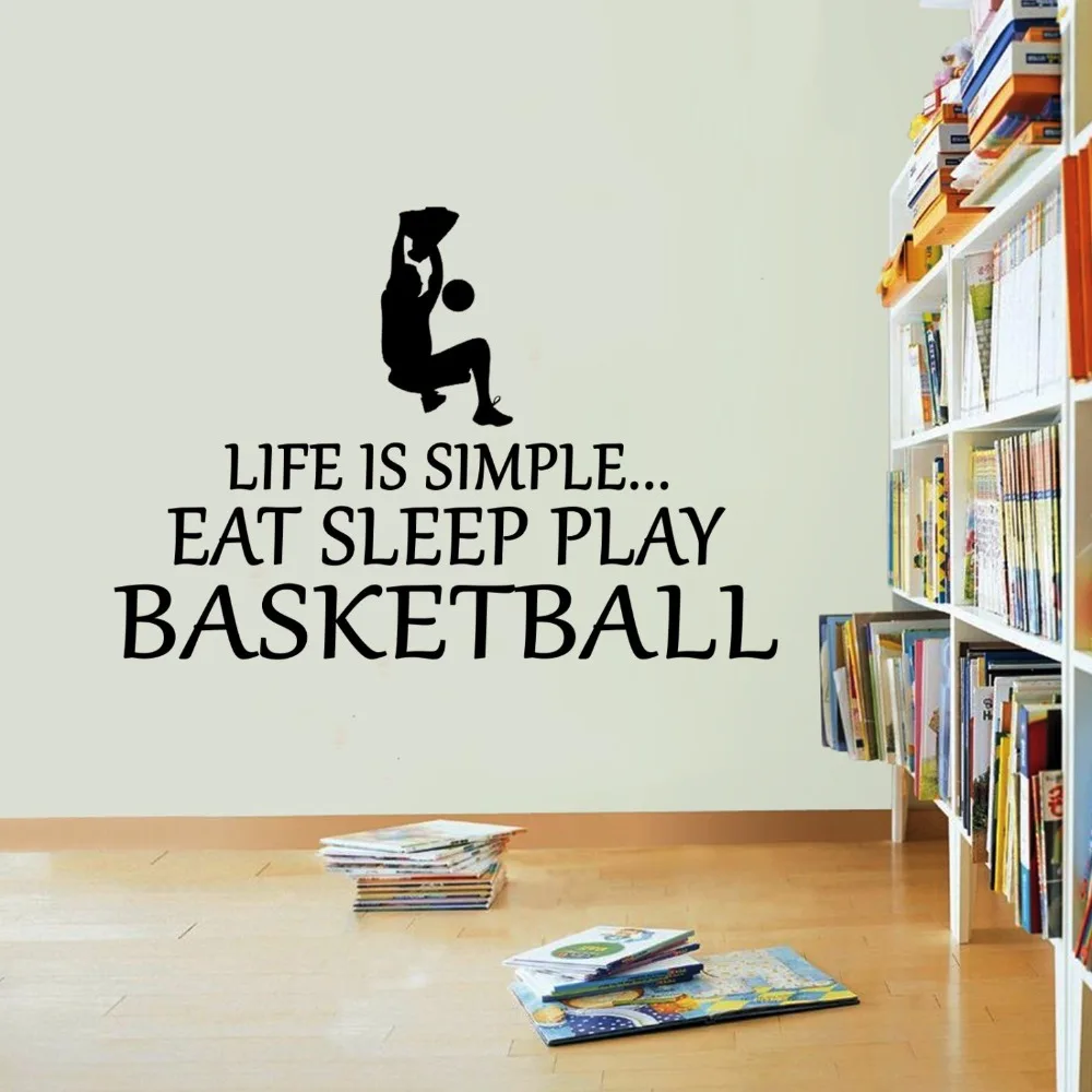 Настенная Наклейка yoyoyoyu, жизнь простая, съешь и спать, играй, баскетбол, настенное украшение, виниловый домашний декор, съемный декор, настенная роспись J041
