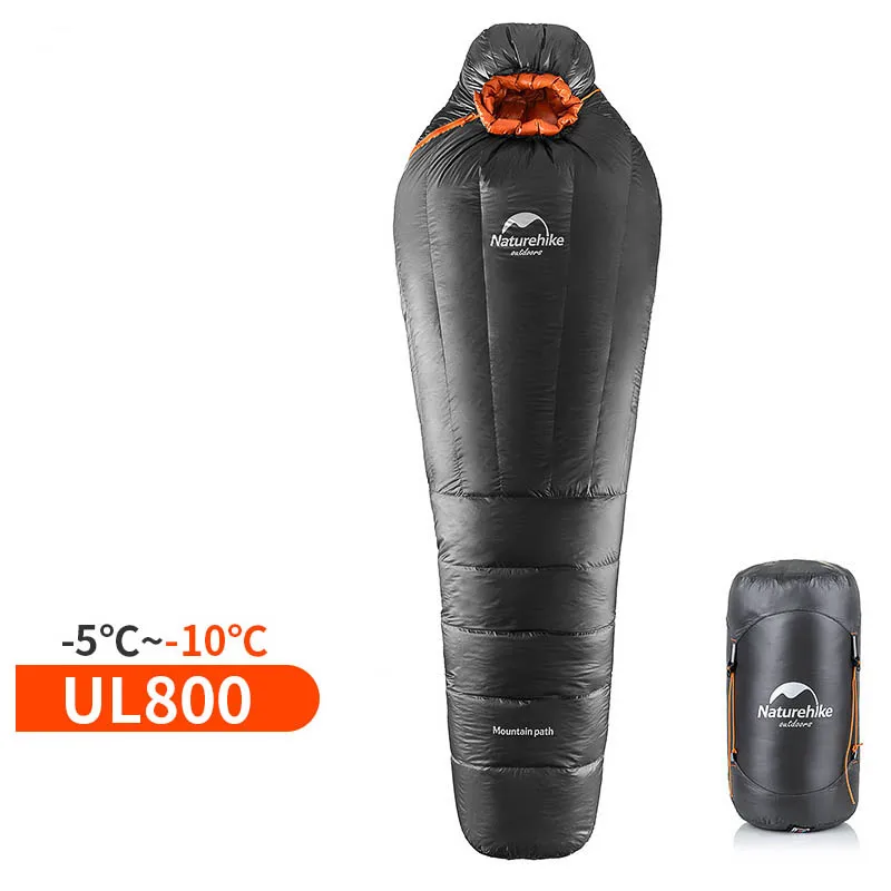 Naturehike Factory, спальный мешок на 90% утином пуху, горная дорожка, Мумия, утепленный спальный мешок, зимний теплый пуховый спальный мешок - Цвет: Black UL800g