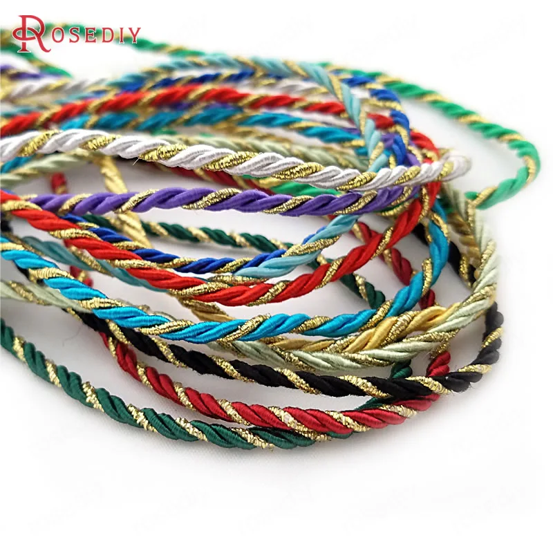 

20 Meters 3MM 4MM 5MM Gold Color Thread and Color Polyester Three Strands Twisted Rope Cords Diy Jewelry Findings Accessories