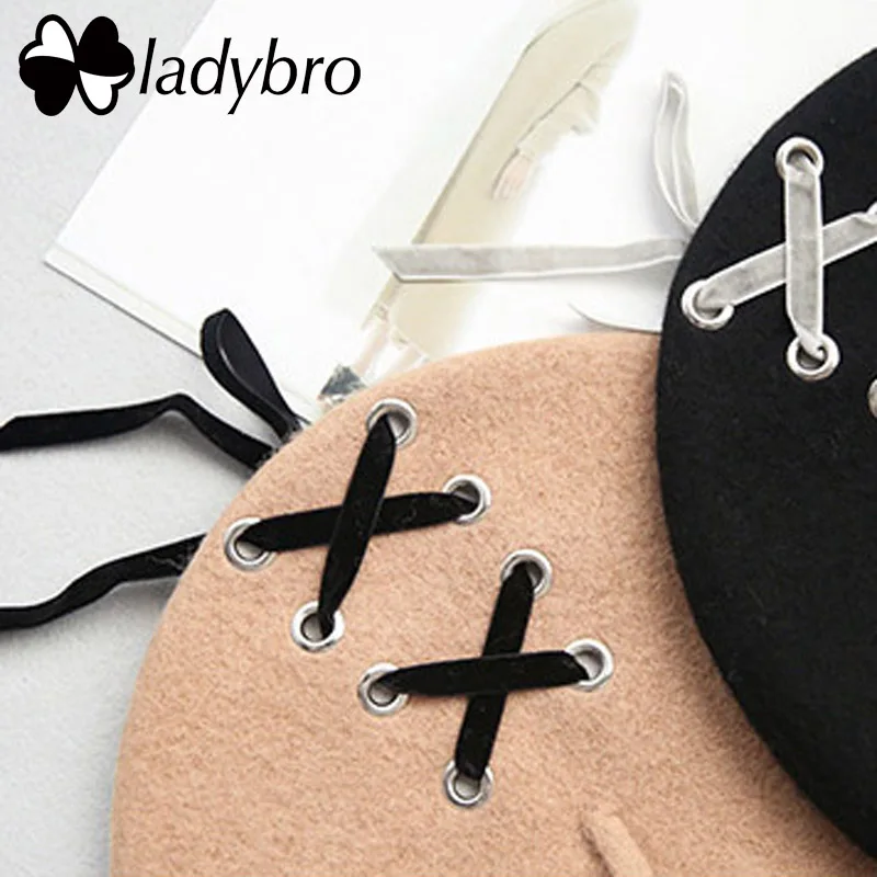 Ladybro элегантный шерстяной берет шляпа Женская осенне-зимняя шапка женские