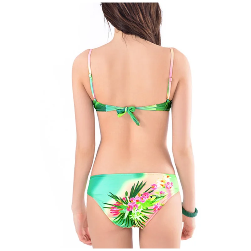 FS Цветочный Принт пуш ап Холтер Комплект бикини 2017 Купальник бразильские пляжная