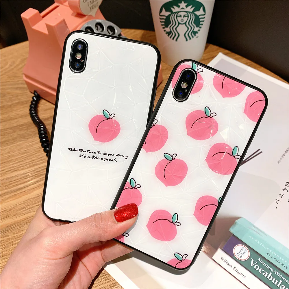 Luxury Geometric Diamond Texture Phone Case for IPhone 7P 8 Plus 6 6S Cute Watermelon Shell Iphone X XS XR MAX Rhombus Cover |