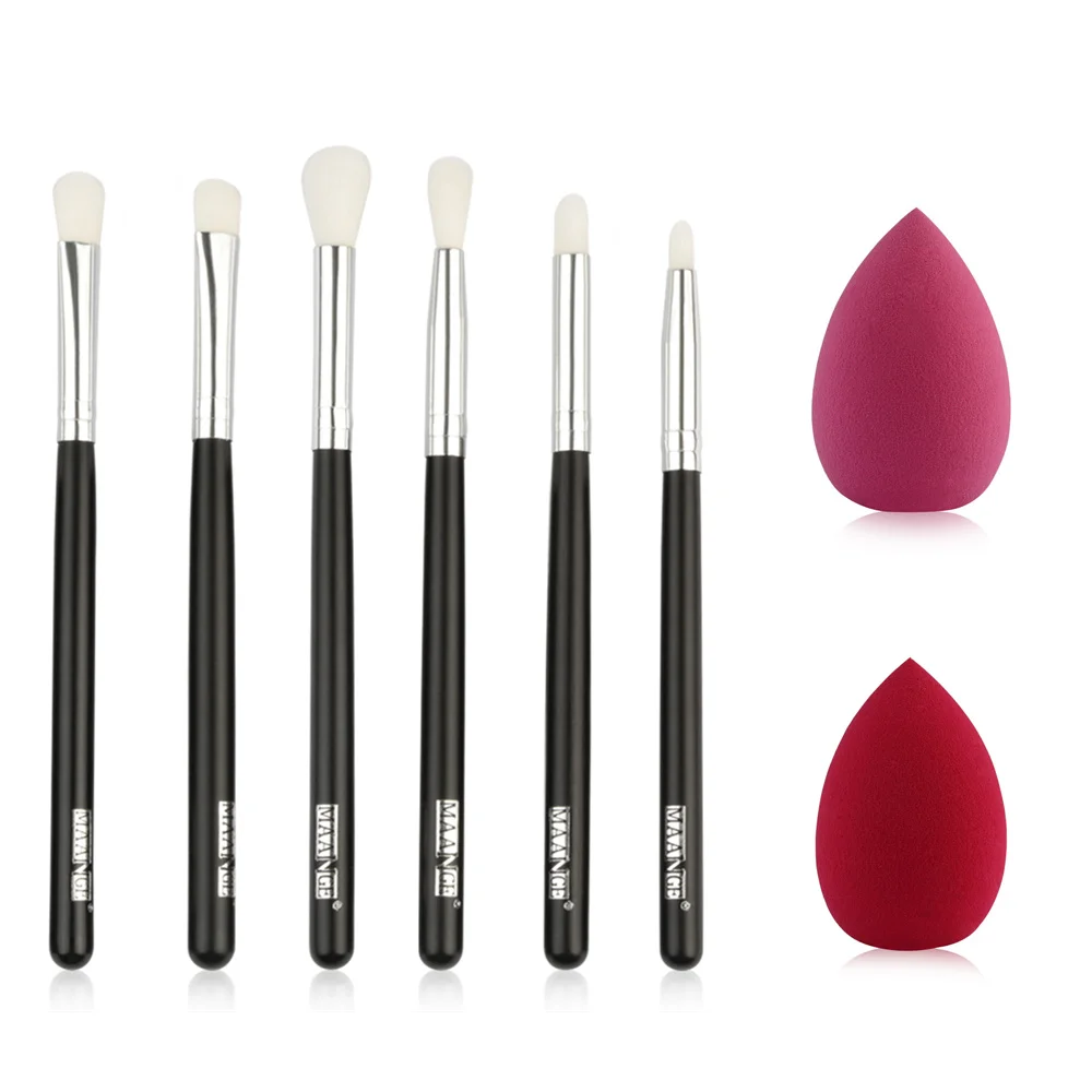 HY-6pcs with 2sponge MAANGE мягкого флиса Куртки 6/8/10 шт. кисти для макияжа кисть для теней для век для бровей и ресниц Кисть для нанесения пудры+ спонж для макияжа Косметический набор макияжа инструмент прост в использовании - Handle Color: HY-6pcs with 2sponge