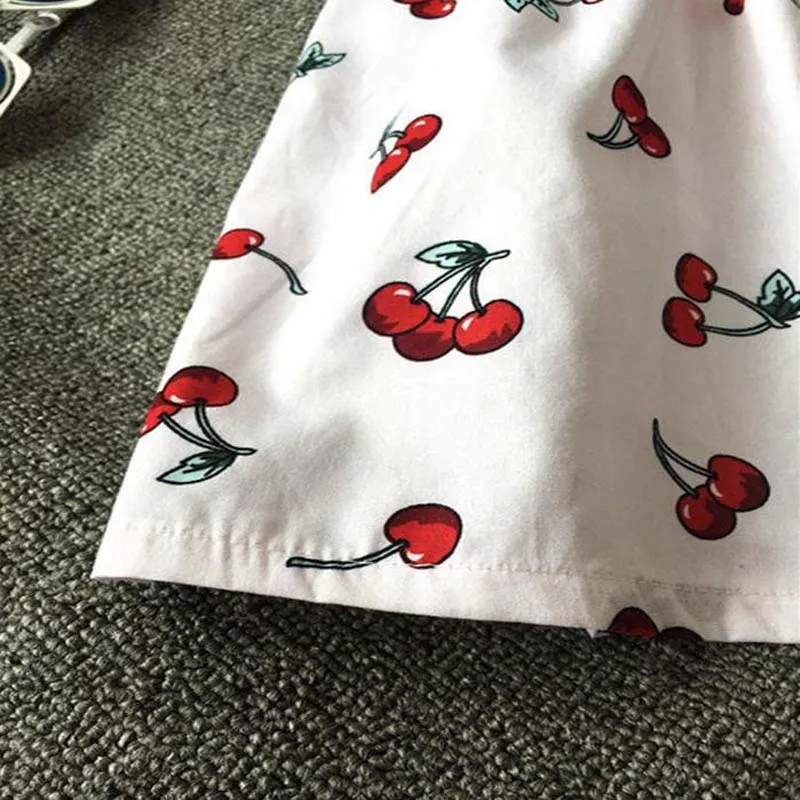 Девушки платье с вишневым рисунком сзади Платье хлястиками хлопок принцесса