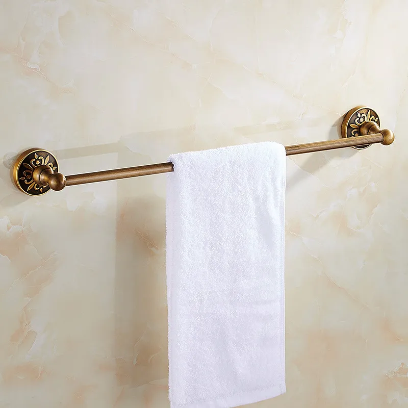 Single towel bar Набор аксессуаров для ванной комнаты, вешалка для полотенец, угловая полка, держатель для салфеток, держатель для туалетной щетки, набор аксессуаров для ванной комнаты, античный резной алюминиевый - Цвет: Single towel bar