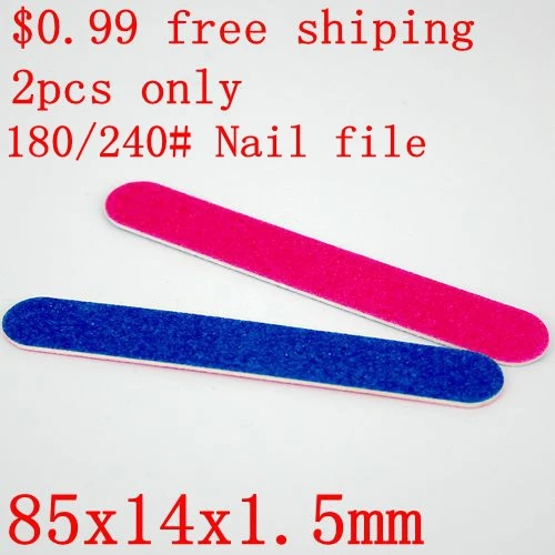 hot sale 2pcs 84x14x1.5mm 180/240 grit nail file red /blue two colors buffer buffing