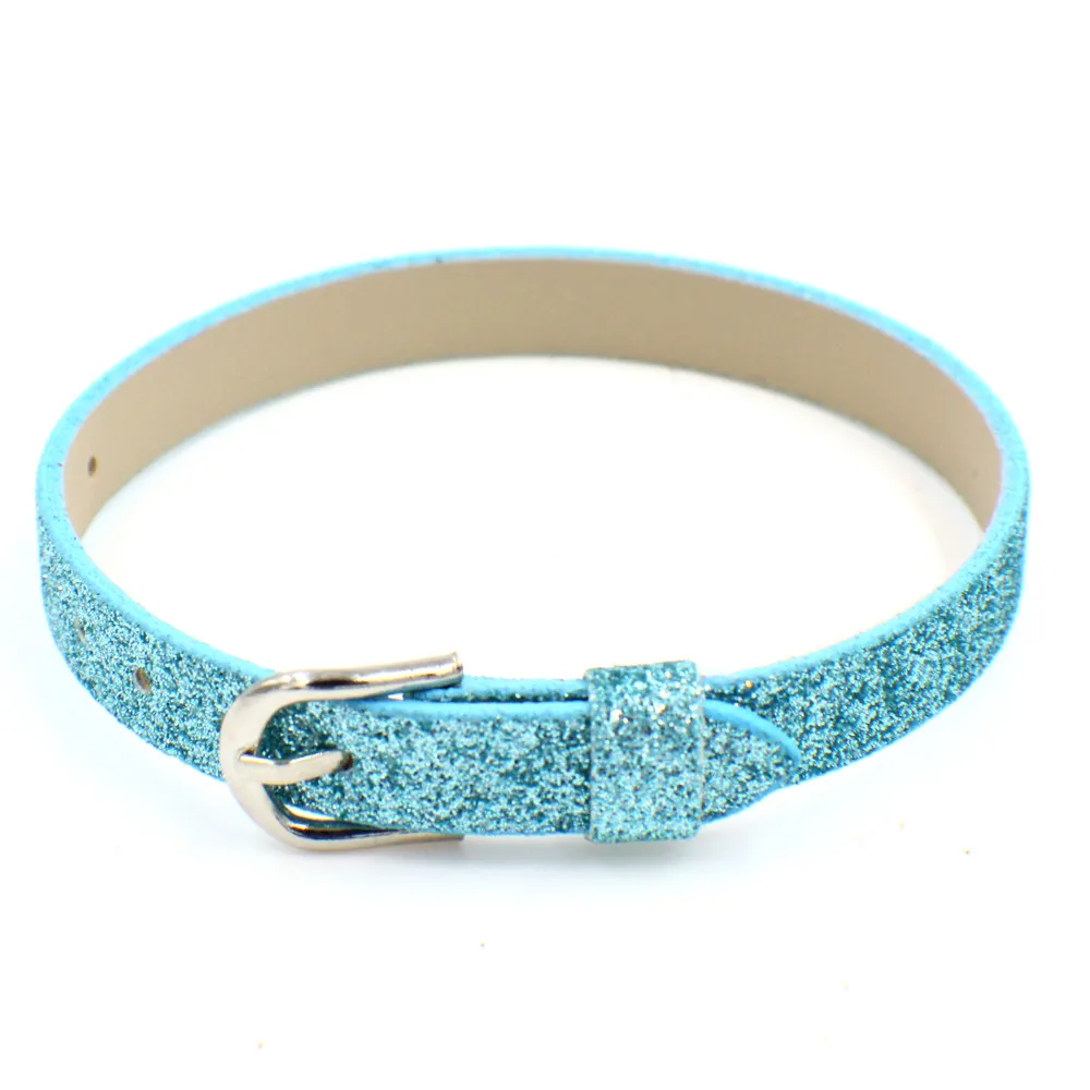 light blue 10 шт., 8 мм, блестящий браслет из искусственной кожи, блестящий браслет для 8 мм, скользящие буквы, скользящие подвески, ошейник для женщин, ювелирное изделие Chris - Окраска металла: light blue
