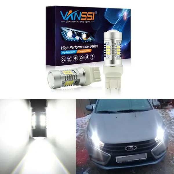Белый VANSSI 2x T20 7443 7444 W21/5 Вт Светодиодный светильник для Lada Vesta Kalina аксессуары передний размерный светильник белый Янтарный Желтый - Испускаемый цвет: Белый
