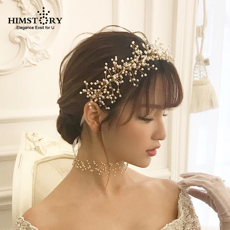 Подарочные тиары для волос Himstory ручной работы с жемчугом свадебные украшения