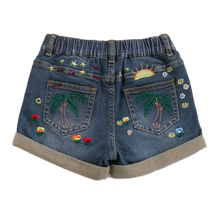 Новинка 2018 года брендовые летние джинсы с цветочным узором для девочек шорты