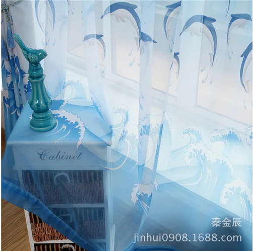 blue tulle MYRU средиземноморские синие шторы с принтом дельфина тканевые шторы фиолетовые занавески сказочные для спальни и гостиной - Цвет: blue tulle