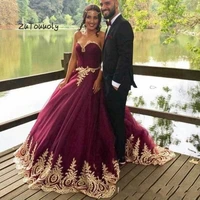 beautiful ball gown wedding dress arabic burgundy gold appliques wedding dress sweetheart corset top garden wedding gowns 2019