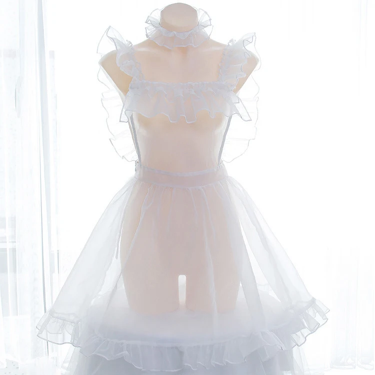 Красивое Прозрачное платье из органзы комбинезон на подтяжках Лолита Nake фартук