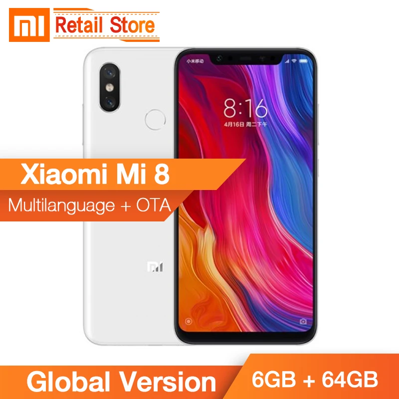 Глобальная версия Xiaomi Mi 8 6 Гб 64 21 дюймов 2248*1080 полный Экран активно матричные осид