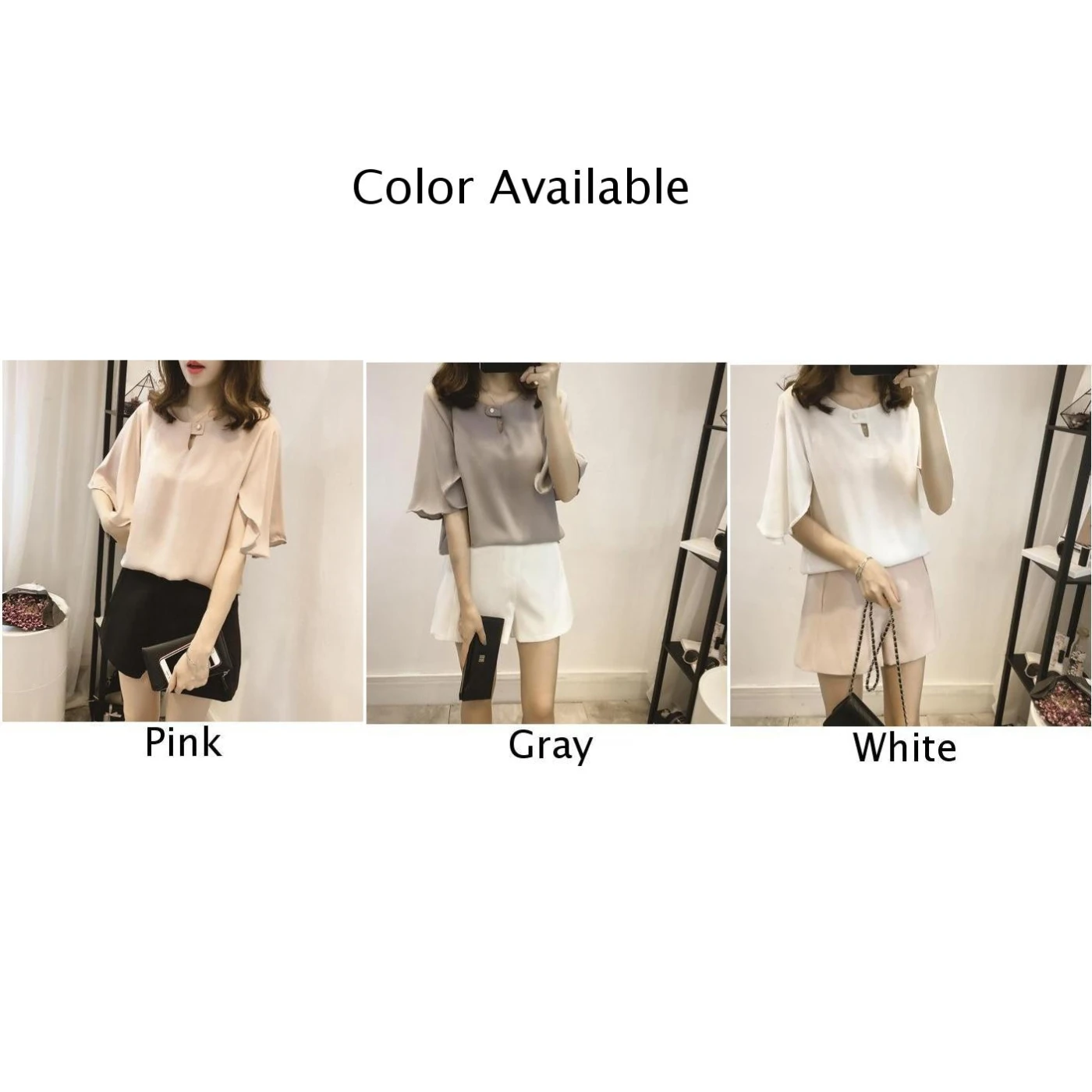 Женские шифоновые топы короткий рукав клеш футболка блузка летняя Однотонная