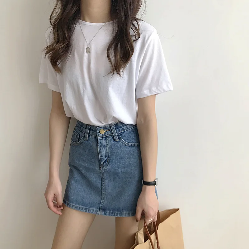 Женская летняя джинсовая мини юбка с высокой талией|skirt summer|denim skirt womena line mini |