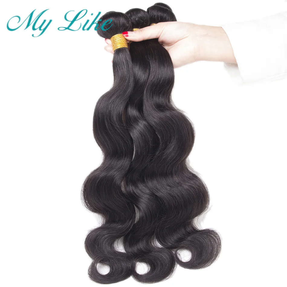 My Like Body Wave пучки с закрытием перуанские волос 4x4 100% человеческие волосы 3 шт не