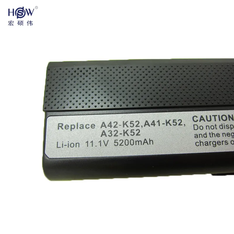 HSW 5200 мАч аккумулятор для asus K52J K52F A31-K52 A32-K52 A42-K52 A52F A52J A52JR A52JK K42F K42JB K42JR K42JV X52J батарея
