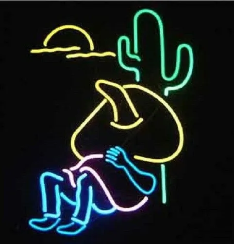 Изготовленный На Заказ Мексика шляпа ЛУНА КАКТУС Стекло неоновый светильник