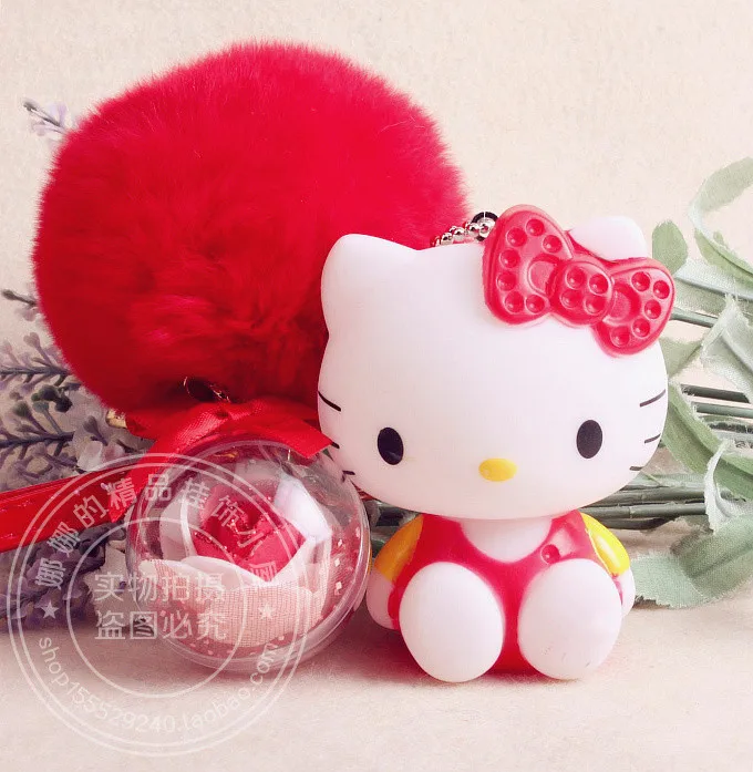 Прекрасный Мультфильм Аниме Hello Kitty Розовый Cat Банни Настоящее Кролика Помпоном