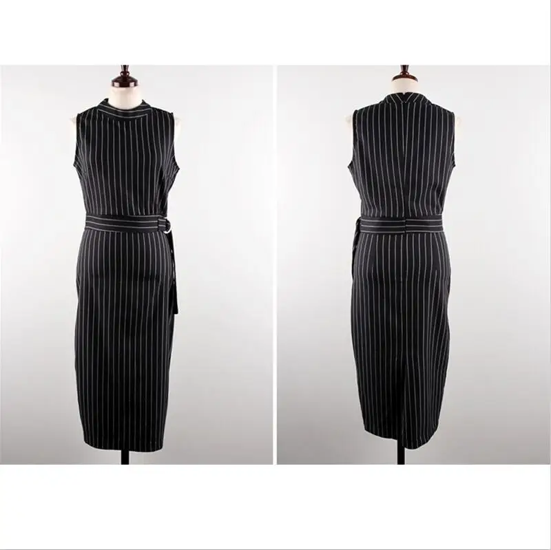 Dress Новая Женская Весенняя мода 2 шт Полосатое платье без рукавов костюм бизнес черный плащ пальто костюм шаль из двух частей Наборы пояс - Цвет: Dress