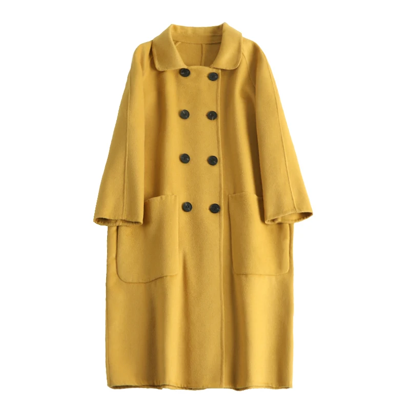 

New winter 2019 double-sided cashmere coat female long knee-length 100% wool woolen cloth coat han edition