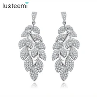 luoteemi american cz white gold color copper crystal leaf shape statement drop earrings for women party fashion accessories