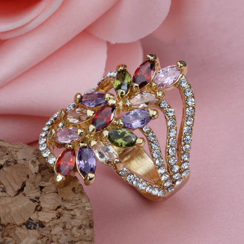 Женские обручальные кольца MINHIN золотистого цвета с австрийским кристаллом в