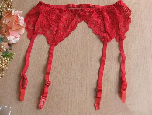 Red Женский сексуальный пояс с подвязками, свадебное белье, черный, белый, красный, цветочный кружевной пояс с подвязками, набор чулок, экзотическая ночная рубашка, пояс для чулок - Цвет: Red